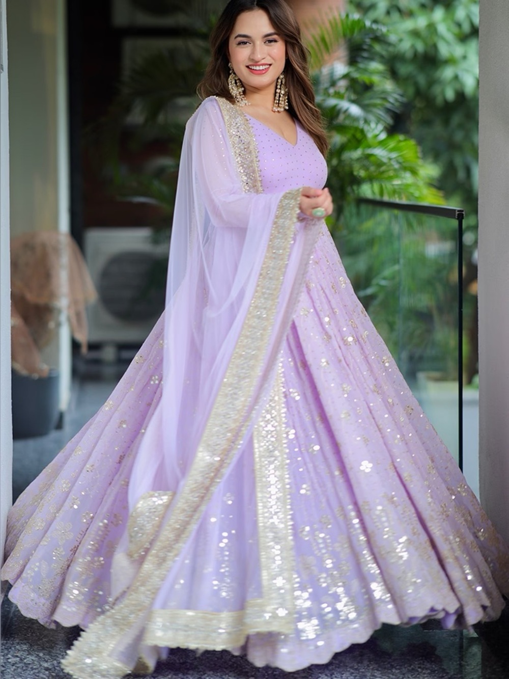Lavender Sequined Lehenga Maxi with Gold Trim